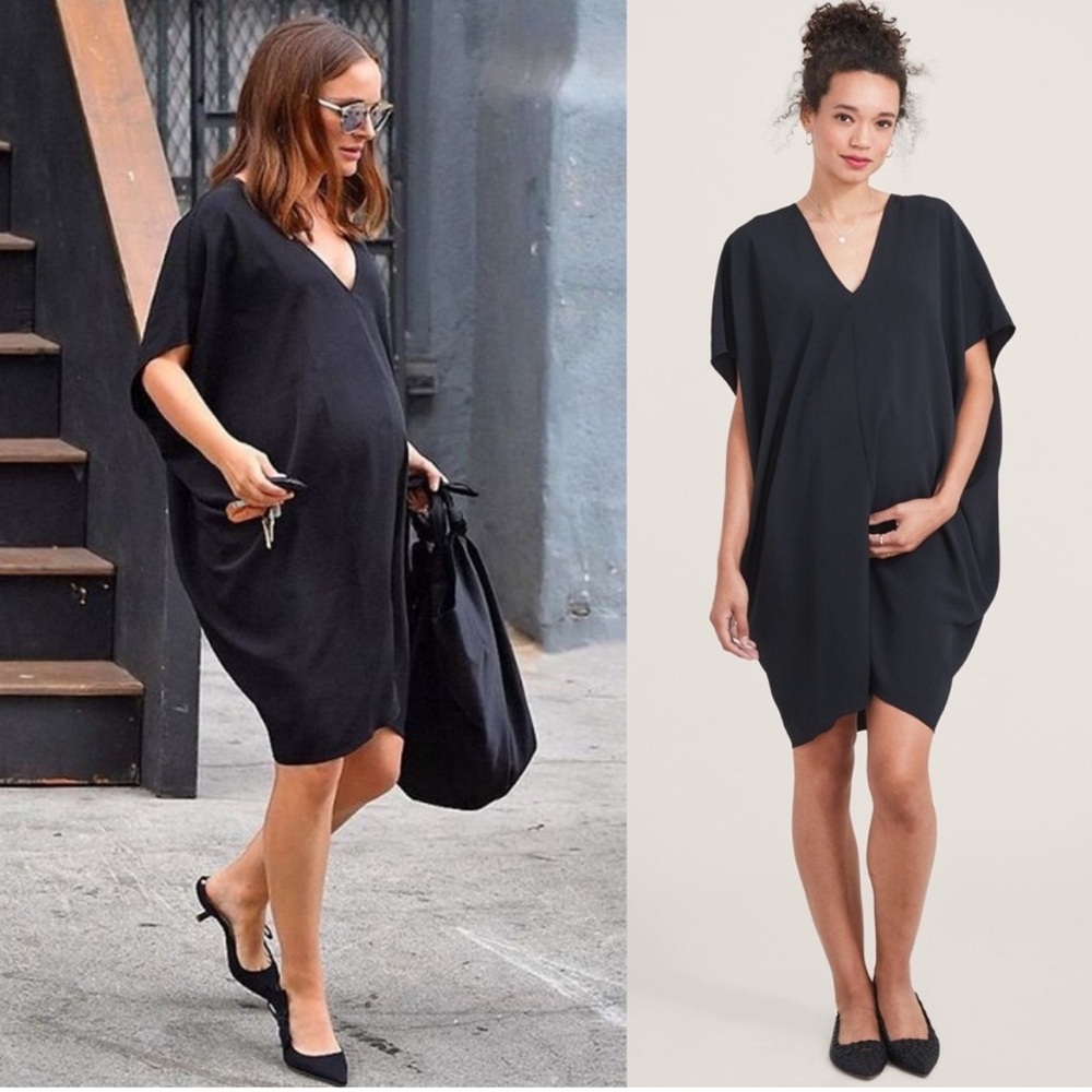 Hatch black linen blend V neck minimalist Lagenlook maternity black dress